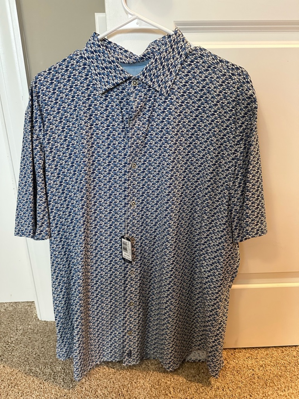 johnnie-O Navy and White Geometric Short-Sleeve Button-Down Shirt